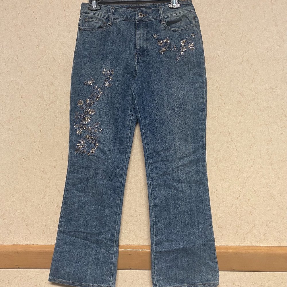 Petite Sophisticate Embellished Floral Jeans 6P